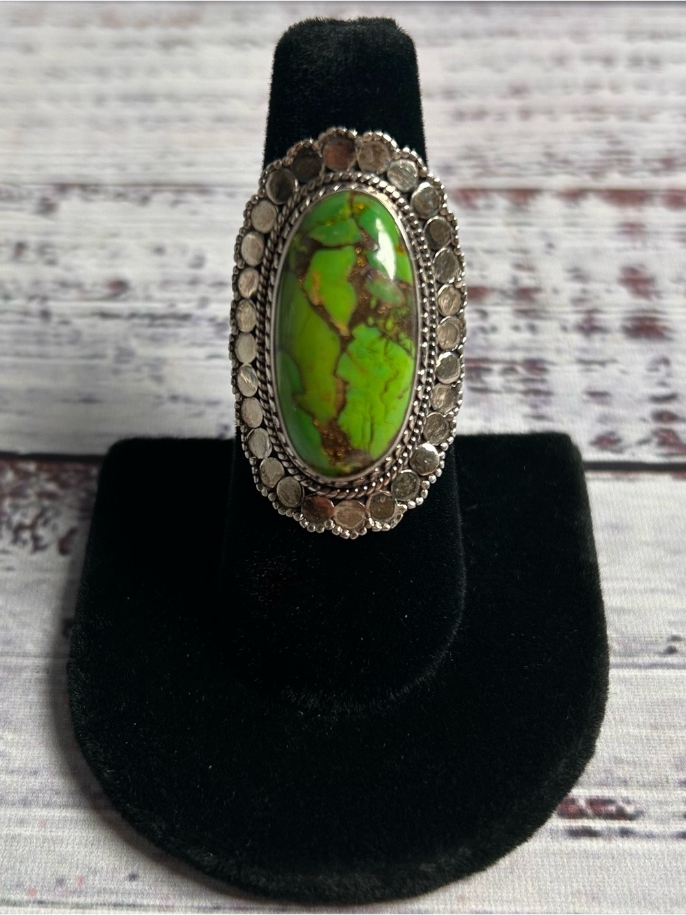 Designer YS Solid 925 Sterling Silver Green Turquoise Ring from India! Size 7